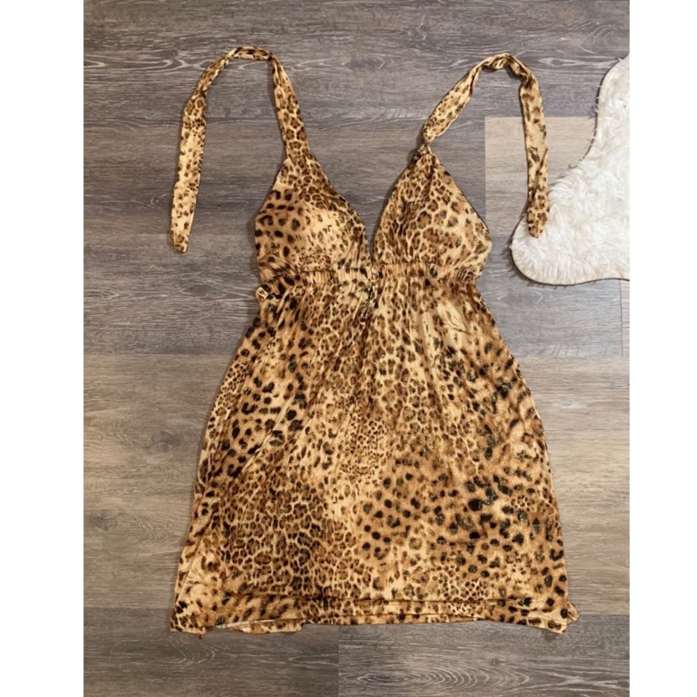 Leopard Print V-Neck Halter Dress